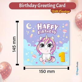 Papa Prints 1st Birthday Card Girl (145 x 150 mm) Daughter Birthday Cards with Envelope Happy Birthday Card Unicorn Birthday Card