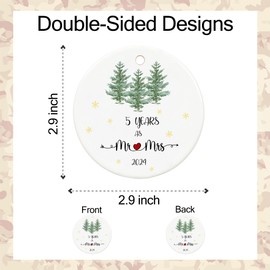 5 Year Wood Anniversary 2024, 5 Year Anniversary Mr and Mrs Gifts for Couple, 5 Year Wedding Anniversary for Husband Wife, 2.9" Ceramic 5th Anniversary Keepsake for Home Christmas Decoration