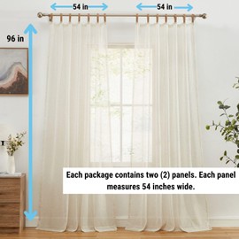 HLC.ME Lena Burlap Flax Linen Semi Sheer Privacy Sun Light Filtering Transparent Window Tab Top Long Thick Curtains Drapery Panels for Bedroom & Living Room, 2 Panels (54 W x 96 L, Natural Linen)