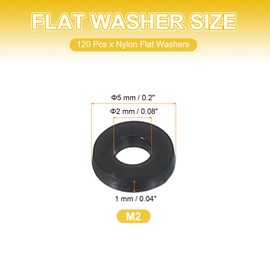 PATIKIL M2 Nylon Flat Washers, 120 Pcs 2mm ID 5mm OD 1mm Thick Plastic Sealing Flat Round Washer Spacer Gaskets Replacement for Plumbing Faucet Hose Fastener Bolt, Black