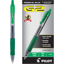 PILOT, G2 Premium Gel Roller Pens, Fine Point 0.7 mm, Green, Pack of 12