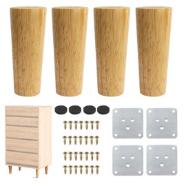 Pack of 4 Wooden Furniture Feet, Table Legs, 12 cm, Wooden Feet, Furniture Legs, Solid Wood Conical Furniture Feet, Replacement Cabinet Feet, Sofa Feet, Wooden Legs with Mounting Plate, Rubber Pads