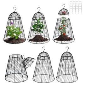PWSOMJ Garden Chicken Wire Cloche 6 Packs, Large Plant Protectors from Animals, 11.81" W x 15.35" H Rustproof Garden Cloches for Plants with Removable Top and Hook for Easy Pruning