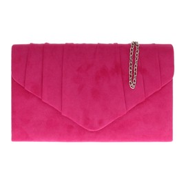 Girly Handbags Womens Faux Suede Clutch Bag Pleated Design Evening Party Fuchsia