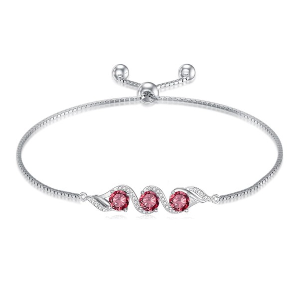 Lvoryance 3-Stone 5mm Gemstone Adjustable Tennis Bracelet 925 Sterling Silver