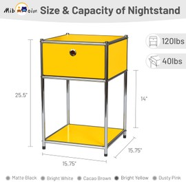 MIBOIM Yellow Night Stand with Drawers:Modern Nightstand with Storage,Metal Heavy Duty Industrial Bed Side End Table Living Room Sofa Couch Home Office Furniture,Kids Bedside Table Bedroom Small Space
