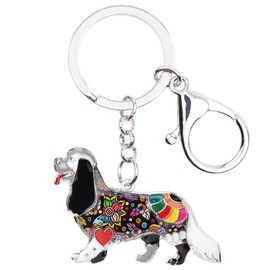 DUOWEI Enamel Cavalier King Charles Spaniel Keychain Pet Keyring Handbag Charm Gifts for Women Girls (Black)