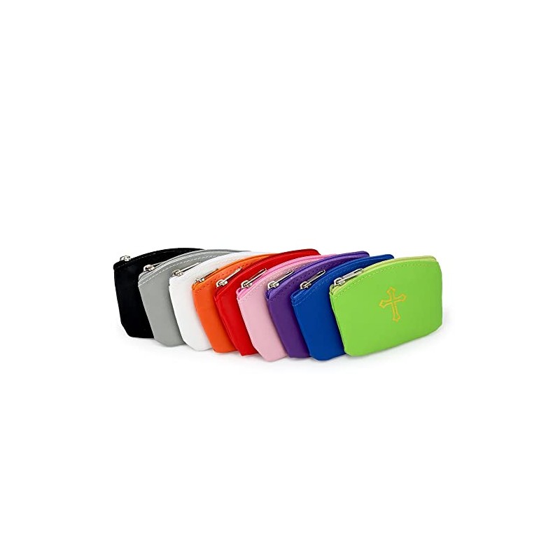 Black Rosary Pouch with Zipper and Gold Cross Imprint