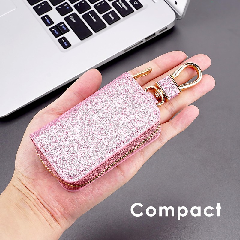 BUNCHBRAVO Pink Car Key Holder Bag with Zip-Around Case, Clip