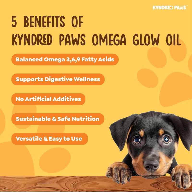 Kyndred Paws Omega Glow Oil, Supplements for Dogs, Skin, Coat