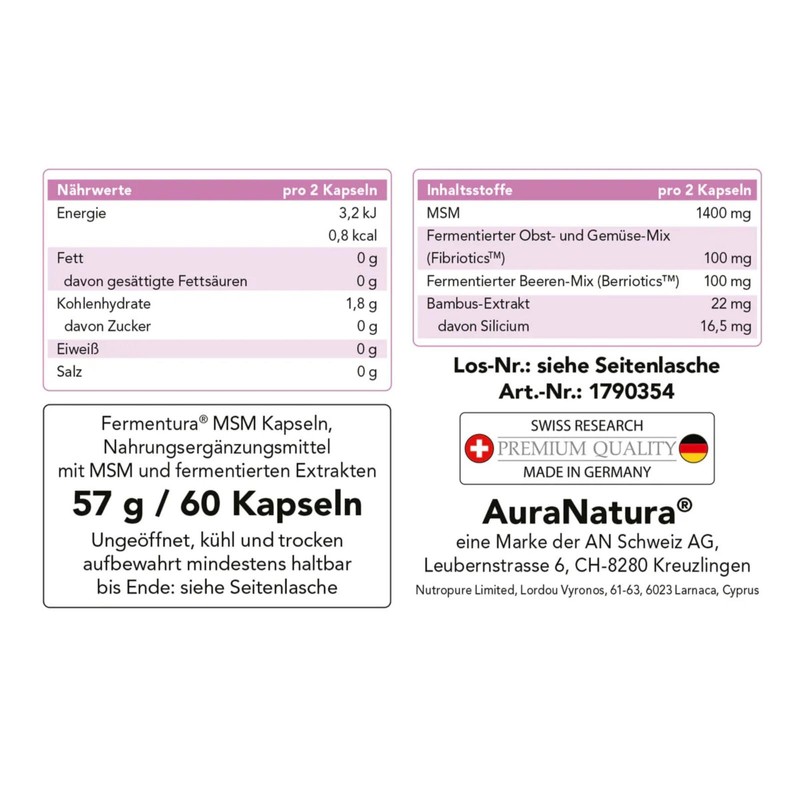 Aura Natura Fermentura MSM (Methylsulfonylmethane) with Fermented Antioxidant Mix -