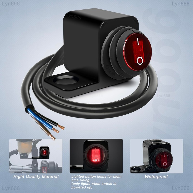Motorcycle Mirror Mount Switches ON-Off ATV Light Switch with Red