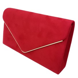 LeahWard Women's Clutch Bag Wedding Evening Handbags Suede Night Out Purse 1616 (Red)