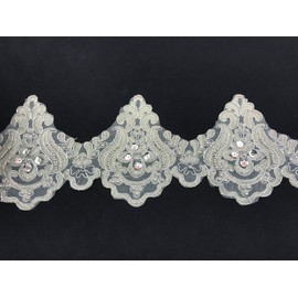 13CM Width Bead Wave Pattern Inelastic Embroidery Lace Trim,Curtain Tablecloth Slipcover Bridal DIY Clothing/Accessories.(3 Yards in one Package) (Sliver)