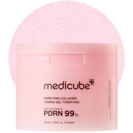 medicube Toner Pads Salmon DNA PDRN Pink Collagen Jelly Pad | Korean Gel Toner Pad | Niacinamide, Madecassoside, Retinol | Soothing, Radiance, Uneven Skin Tone | Korean Skin Care | 70 Pads (1 Pack)