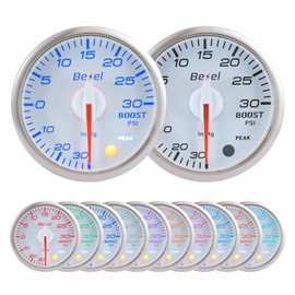Bezel Boost Gauge Kit -30inHg~30Psi White Indash Brushless Series 2-1/16'' (52mm) Clear Lens - Includes Electrical Sensor - Fast Response Rate - 10 Colors - for car & Truck - 270° Sweep - JDM - USDM