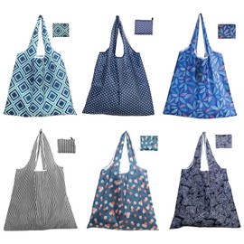[6 Piezas]Bolsas Plegables Reutilizables, Bolsas de Comestibles, Bolsa De Compra Ecológico, Alta Capacidad, Bolsas de Supermercado para Frutas,Verduras y Despensa Paquete de Compra