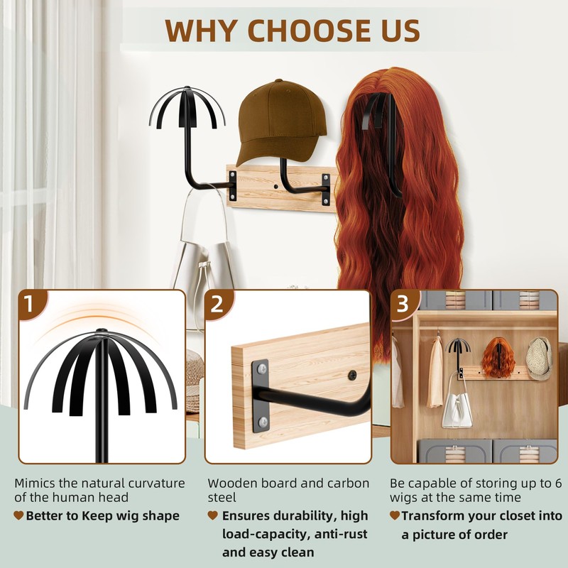 MEEMENG Wig holder for Multiple Wigs, 6 PCS Sturdy Wall