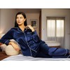 LONXU Women‘s Satin Pajamas Set Navy Blue L