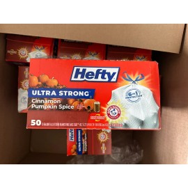 Hefty Ultra Strong Cinnamon Pumpkin Spice Tall Kitchen Trash Bags 13 Gallon x 50