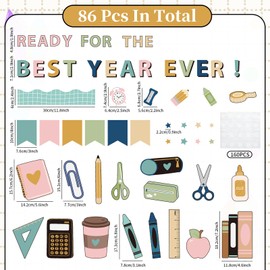 FYSUIMU 86Pcs Back to School Bulletin Board Set Apples Pencil Notebook Paper Cutouts with 160Pcs Glue Points for Party Classroom Chalkboard Wall Decor