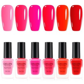 Gellen Juego de esmaltes de uñas rojos, esmaltes de uñas de secado rápido al aire, burdeos, rojo brillante, rosa, 6 colores, kit de esmaltes de uñas  