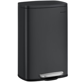 SONGMICS 13 Gallon (50 L) Trash Can, Stainless Steel Kitchen Garbage Can, Recycling or Waste Bin, Soft Close, Step-On Pedal, Removable Inner Bucket, Black ULTB050B01