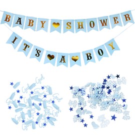 Baby Shower Confetti and Banner Set, Decoration for Baby Shower, Baby Shower Decoration, Boy Blue, Baby Shower & It's a Boy Banner for Baby Shower Party, Boy Gender Reveal Party