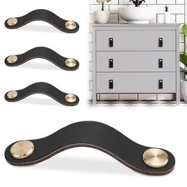 Leather Handles for Furniture, Pack of 4 Furniture Handles, Leather, Black Handles, Furniture, Modern Furniture Knobs, Cabinet Handles for Kitchen Cabinets, Cupboards, Door, Home Decor