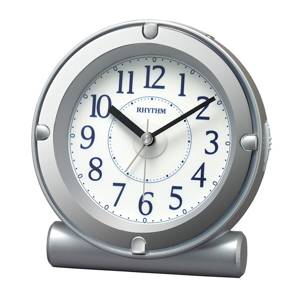 RHYTHM 8RE679SR19 Alarm Clock, Electronic Sound, Alarm, Continuous Second Hand, Light, Silver, 4.9 x 4.7 x 3.0 inches (12.4 x 12 x 7.5 cm)