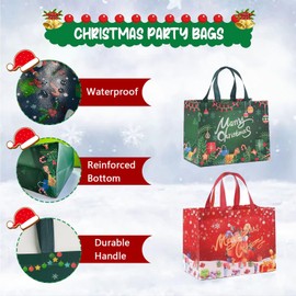 Christmas Bags, 12 Packs Reusable Xmas Gift Bags, Non-woven Fabric Tote Bag with Handle, Multipack Large Shopping Bag for Xmas Gifts Delivering Party Favor Treat Grocery Bag