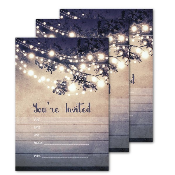 25 Outdoor Lights You're Invited Party Invitations 5x7 Card Stock with Envelopes