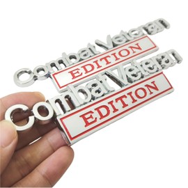 WULIDE 2PC Combat Veteran Edition Emblem Car Bumper Metal 3D Badge Decal Sticker Replacement for F-150 F250 F350 Motorcycle Truck SUV Cruise Ship Tank 5.9'' x 1.4'' Silver/Red