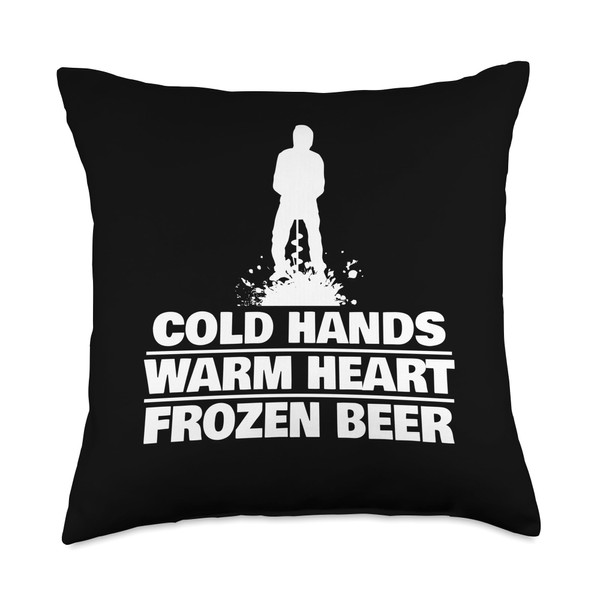 Cold Hands Warm Heart Ice Fishing Throw Pillow