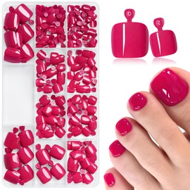 240pc Press on Toenails Women Fake Toe Nails with Glue Tabs, Red Fake Toenails Press on Nails Toe Acrylic Nail Tips Short Square False Stick Toenails Artificial Toe Nails Press ons Pedicure Feet