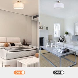 VONLUCE Semi Flush Mount Ceiling Light, 18" Drum Light Fixture with Diffused Shaped, Modern Drum Light Fixture for Bedroom Living Room Entryway Hallway, White Shade & Nickel Finish