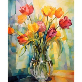 Tucocoo Tulip Paint by Numbers Kits 40 x 50 cm Canvas DIY Digital Oil Painting for Adults Beginners with Brushes and Acrylic Pigment - Abstract Watercolor Flowers for Home Decoration (Without Frame)