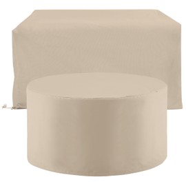 Crosley Furniture MO75028-TA Heavy Gauge Reinforced Vinyl 2-Piece Outdoor Furniture Cover Set (Loveseat & Round Table), Tan
