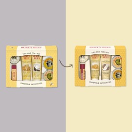 Burt's Bees Tips and Toes Kit Holiday Gift Set, 6 Travel Size Products in Gift Box - 2 Hand Creams, Foot Cream, Cuticle Cream, Hand Salve and Lip Balm