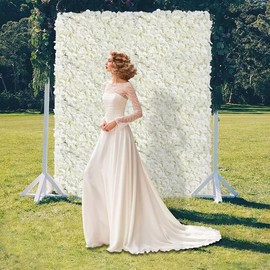 DYRABREST 10/20Pcs Flower Wall Panels,Artificial Flower Wall Panel, Miky-White Flower Backdrop Wall for Home Party Wedding Christmas Festival Photo Backgdrop Decor (10/20 Miky-White) (20)