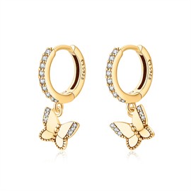 925 Silver Earrings for Women with Zircons and Decorative Butterfly. Hoop Earrings Made of 925 Silver for Women or 18K Gold, Ideal as a Gift for Mother's Day... Earrings Girls. Jewellery, Gold