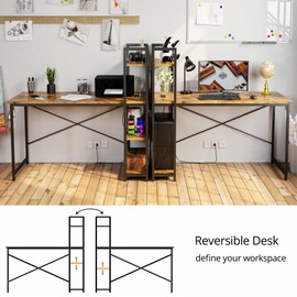 IRONCK Computer Desk 47" with Power Outlet and Storage Shelves, Study Writing Table with USB Ports Charging Station, PC Desk Workstation for Home Office, Rustic Brown