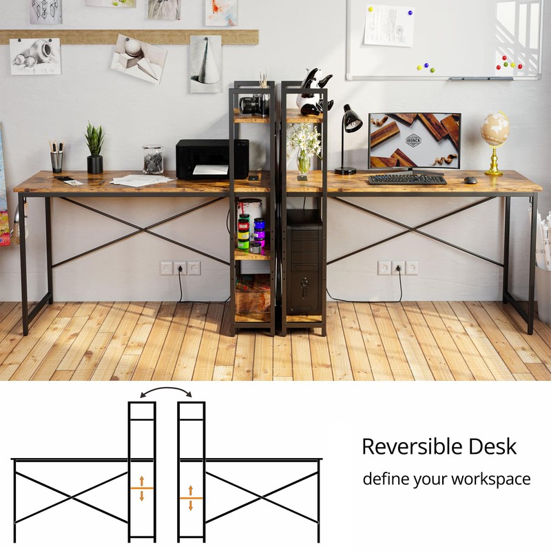 IRONCK Computer Desk 47" with Power Outlet and Storage Shelves,