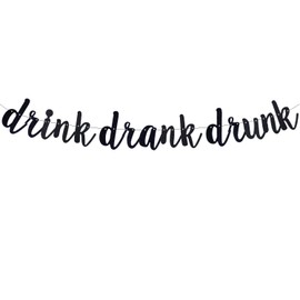QWLQIAO Drink Drank Drunk Banner Bachelorette Engagement，Wedding Decorations Supplies Bridal Shower Party Photo Booth Props Black Glitter