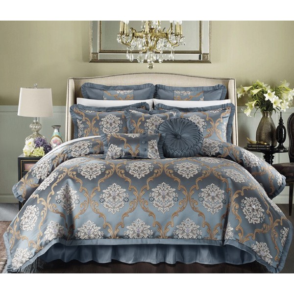Chic Home 9 Piece Aubrey Decorator Upholstery Comforter Set and Pillows Ensemble, King, Blue