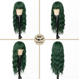 ENTRANCED STYLES Green Wigs for Women,Long Green Wig with Bangs,Synthetic Heat Resistant Fiber Wig Womens Wavy Wigs Long Curly Wig for Daily Cosplay Party