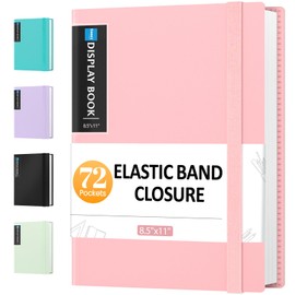 Sooez 72 Pocket Binder with Plastic Sleeves & Elastic Band, Large Capacity 8.5x11" Presentation Book Display 144 Pages, Art Portfolio Document Folder with Clear Sheet Protectors for Office School