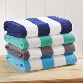 Great Bay Home 100% Cotton Oversized Velour 4 Pack Beach Towels | Cabana Pool Towels | Quick Dry, Large Swim Towels for Adults and Kids (4 Pack 35" x 70", Charcoal Grey, Navy, Teal, Air Blue)