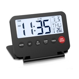 ORIA Digital Travel Alarm Clock, Small Foldable Alarm Clock, Battery Operated LCD Desk Clock, Simple Operation Calendar Clock with Backlight, Date, Temp, Snooze, for Travel Business Trip Home