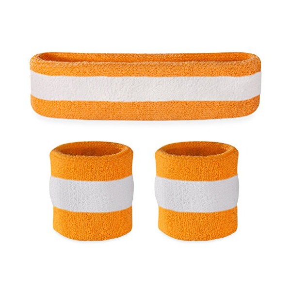 Suddora Striped Sweatband Set - (1 Headband and 2 Wristbands)
